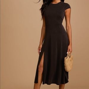 Lulus This Way To Chic Black Cap Sleeve Cutout Midi Dress